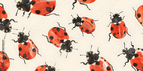 seamless pattern of childlike colorful ladybugs