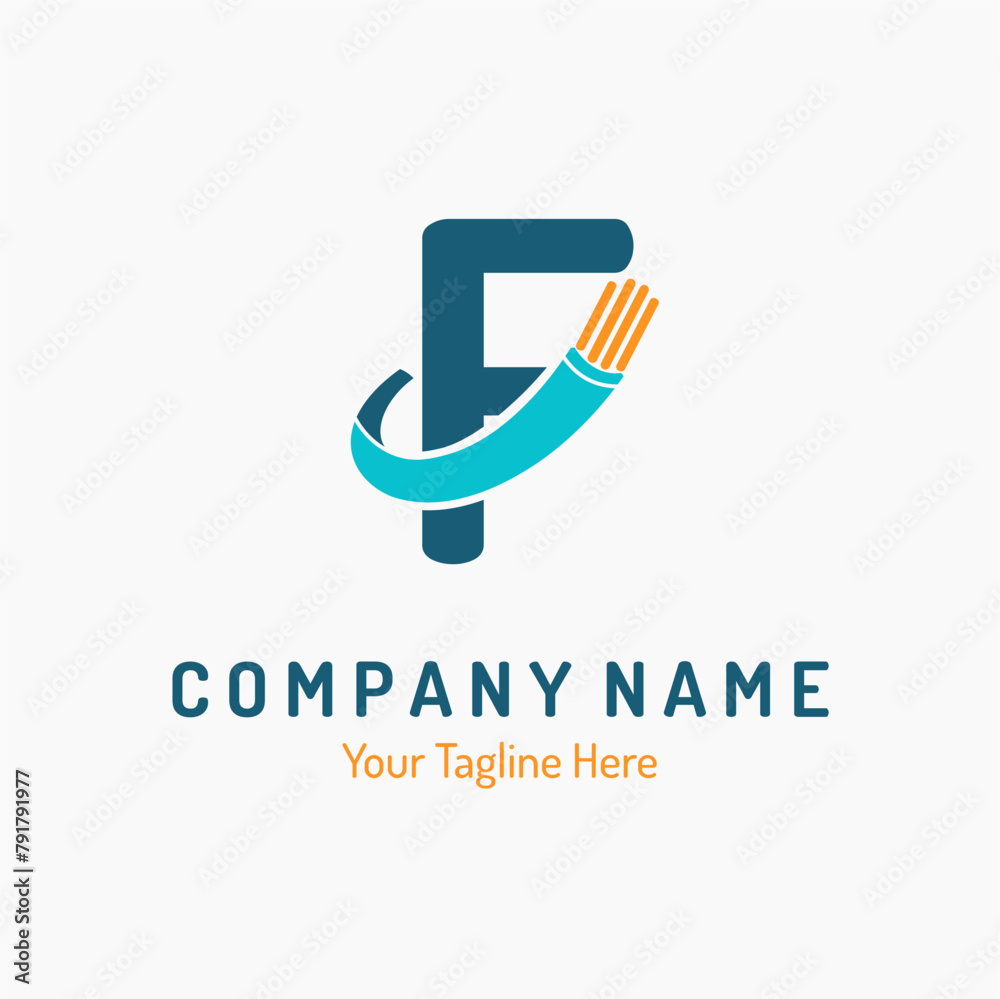 Initial Letter F with Fiber Optic, Electric Wire for Technology Business Logo Idea. Connection, Cabling Provider Repair Logo Vector