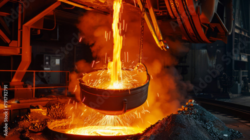 Industrial Foundry Pouring Molten Iron into Molds