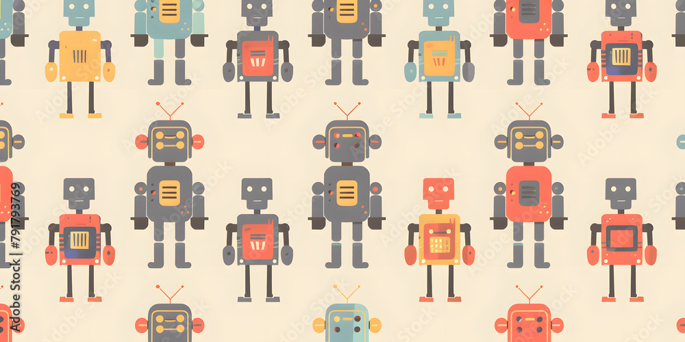 Fototapeta premium seamless pattern of childlike colorful robots