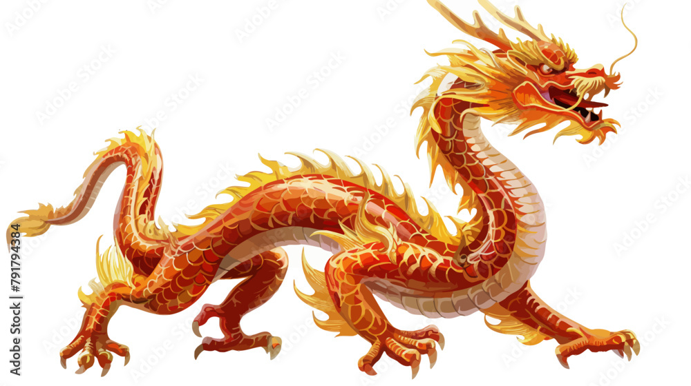Naklejka premium a red and yellow dragon statue on a white background