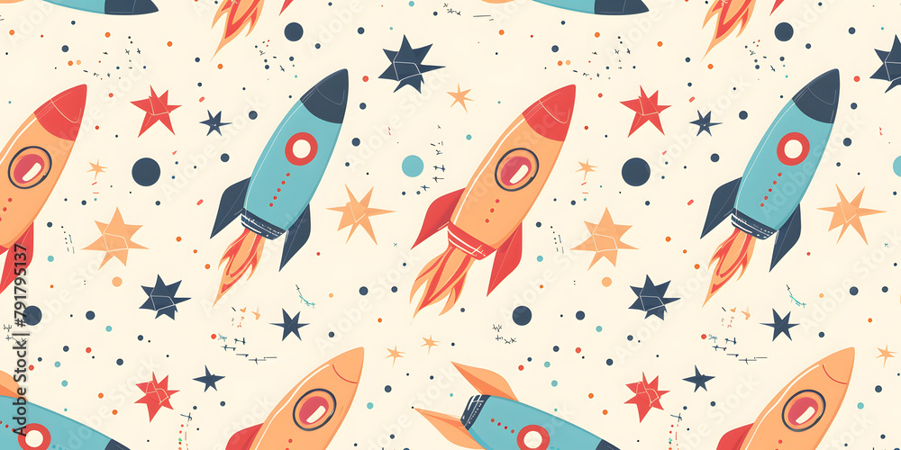 seamless pattern of childlike colorful spaceship seamless pattern of childlike colorful spaceship