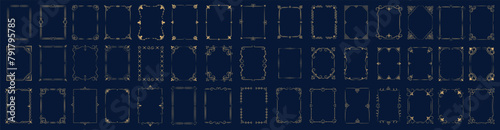 Set of gold vintage frame and corners icon. Vector illustration.