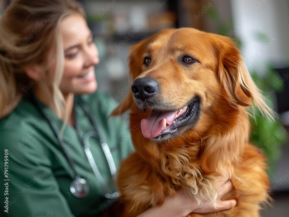 Generative AI : Veterinary consultation of a dog in the presence of the veterinarian.