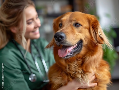 Generative AI : Veterinary consultation of a dog in the presence of the veterinarian.