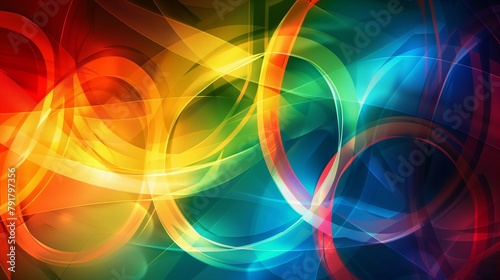 Abstraction in the form of lines turning into rings of different colors. Background for the 2024 Olympics