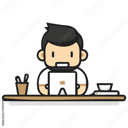 Minimalistic logo illustration of a software developer on a white background, cute and comical