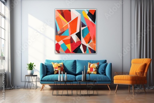 Brightly colored geometric shapes canvas, perfect for stimulating visual creativity in a drawing room with its vibrant patterns