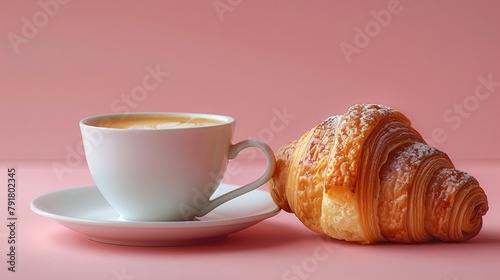 a minimalistic picture of a croissant and a coffee