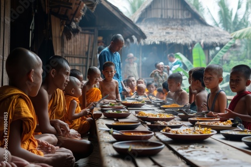 Monks Sharing a Meal with Villagers
