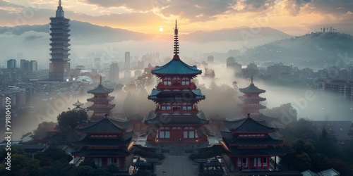 Temple Pagoda in Cityscape