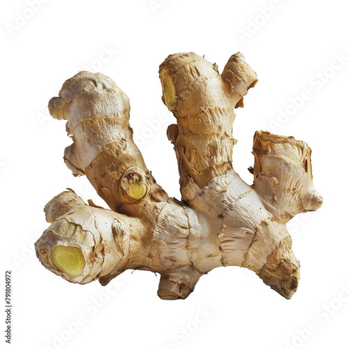 An entire ginger root with its distinctive shape and texture, showcased against a transparent background, suitable for health and culinary content.