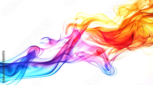 Abstract banner on white, ink in blue, purple, pink, orange flowing on white background, waves or smoke 3d effect.