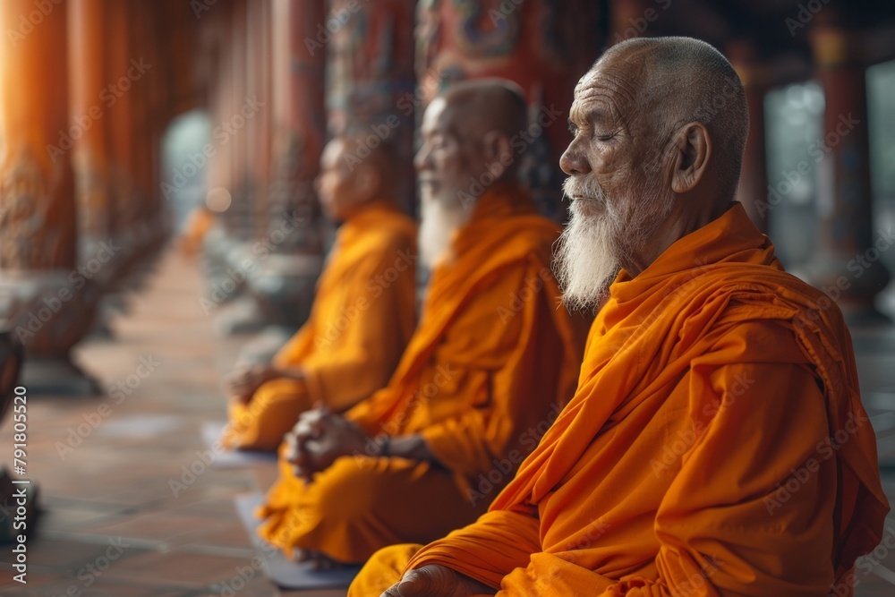 Monks During Meditation Session