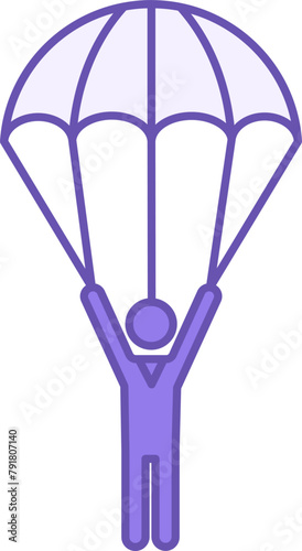 Colored Parachute Icon. Vector Icon of a Man with an Opened Parachute. Skydiving. Extreme Sports and Entertainment