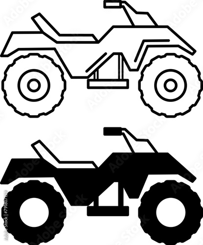 Quad Bike icons. Black and White Vector Off-Road Motorcycle Icons. ATV. Transport Concept