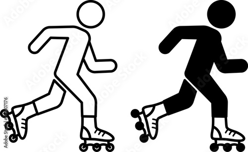 Roller Blading Icons. Black and White Vector Icons of Man on Roller Skates. Fitness skating. Sports and Recreation Concept