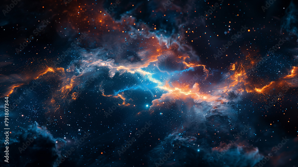 Breathtaking high-definition photograph capturing a dynamic cosmic landscape filled with shimmering stars and vivid nebulae