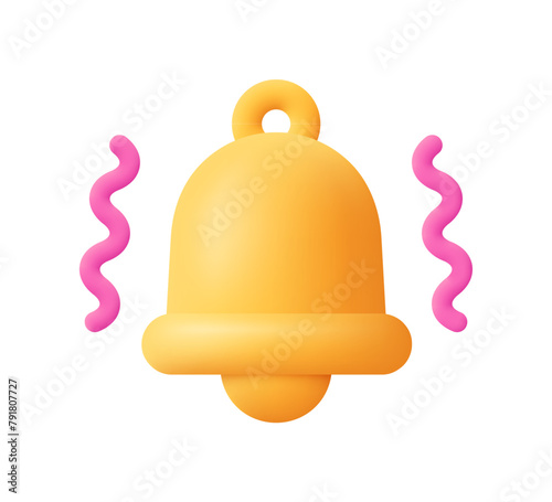 Notification ringing bell with vibration sign. Alert, alarm and message concept. 3d vector icon. Cartoon minimal style.