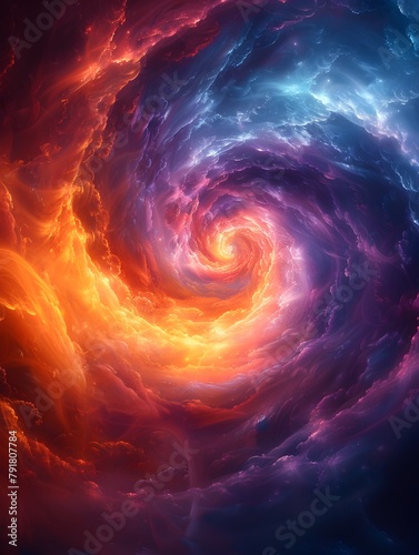 Colorful Vortex of Cosmic Energy - Mesmerizing Spiral Waves and Ethereal Swirls in Vibrant Digital Abstract Background