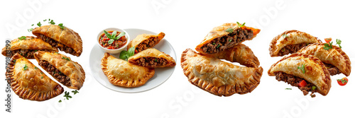 Set of Fried empanadas with minced beef meat  isolated on transparent background photo