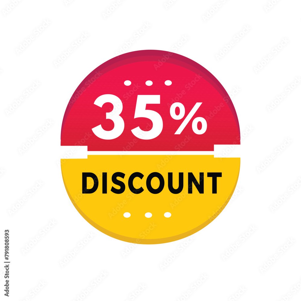 35 percent discount sticker icon modern style. Banner design for business, advertising, promotion. Vector label design.
35 percent discount sticker icon modern style. Banner design for business, advertising, promotion. Vector label design.
