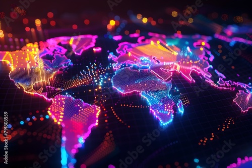 Dazzling 3D of Digital Interconnected Global Network and Geopolitical Landscape
