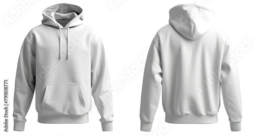 Customizable white hoodie template: showcase your streetwear designs with this digital mockup, including multiple views on a transparent background for print mockups