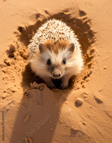aerial view, desert headgehog, reallife animals, sand desert сreated with Generative Ai