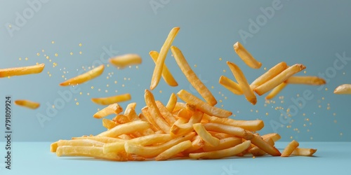 pile of french fries on blue backgroundI