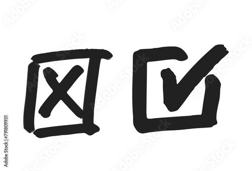 Cross Mark Indicates Incorrectness Or Negation, While A Check Mark Signifies Correctness Or Affirmation, Doodle Symbols