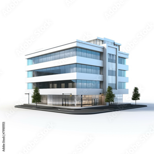 Modern glass office building isolated on white background. City business center