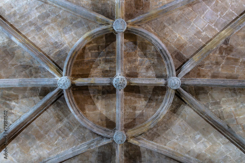 Directly below view of stone ribbed vault in Renaissance Style