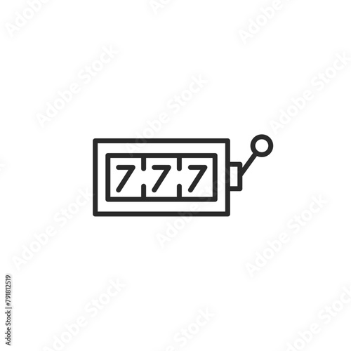 Jackpot 777 icon. Simple representation of a slot machine displaying the lucky 777 for themes related to gambling, casinos, and gaming in digital and print media. Vector illustration.