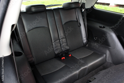 Third row seat of modern SUV. Rear Passengers seat and Third rows of SUV. Interior of a 7 seater SUV car. Moder SUV leather Interior. © Best Auto Photo