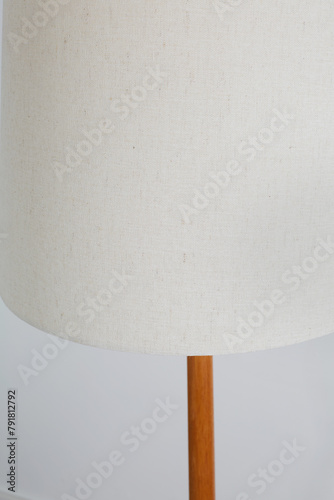 Beautiful vintage solid wood floor lamp. Interior product photograph, close-up of lampshade.