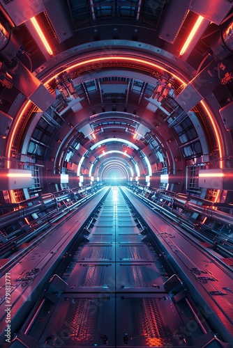 Particle accelerator tunnel  sci-fi vibe  circular perspective  cool tones  