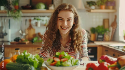 Woman Smiling with Fresh Salad