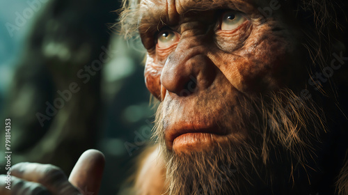 An extinct species of an early human, primitive man, early human existence, tools, culture, and survival in the ancient epochs of our evolutionary past photo