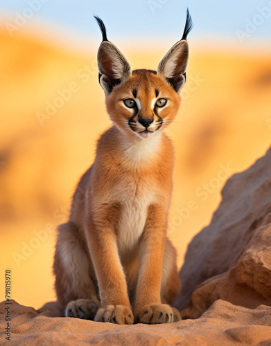 Caracal, , reallife animals, sand desert сreated with Generative Ai