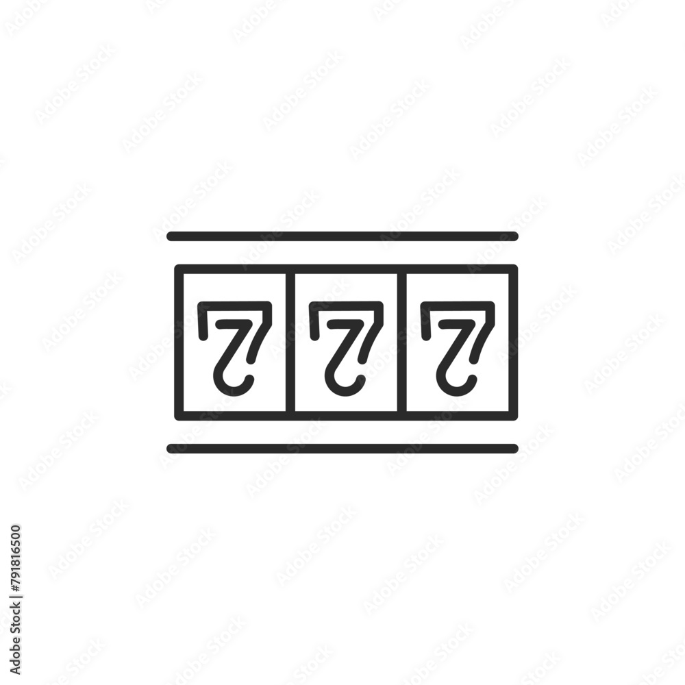 Slot machine jackpot icon displaying the lucky 777, synonymous with big wins in casinos. Ideal for gaming, gambling, and fortune-related design projects. Vector illustration. Slot machine jackpot icon displaying the lucky 777, synonymous with big wins in casinos. Ideal for gaming, gambling, and fortune-related design projects. Vector illustration.