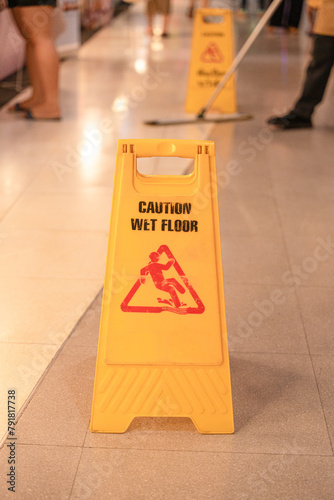 Sign showing warning of caution wet floor