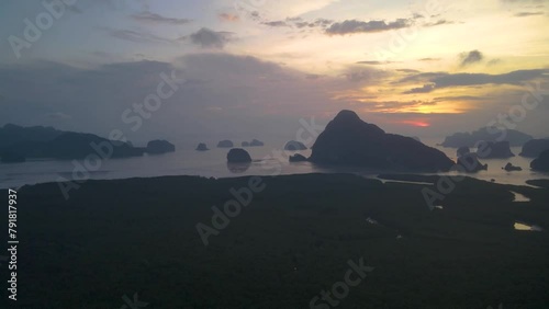 mountains. smed nangshe Phang Nga national park in Thailand. Tropical nature drone shot.top view dramratic sky. photo