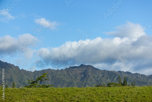 Kauai Hawaii Mountain Landscape Greenery, Mountains, Summer, Blue Sky