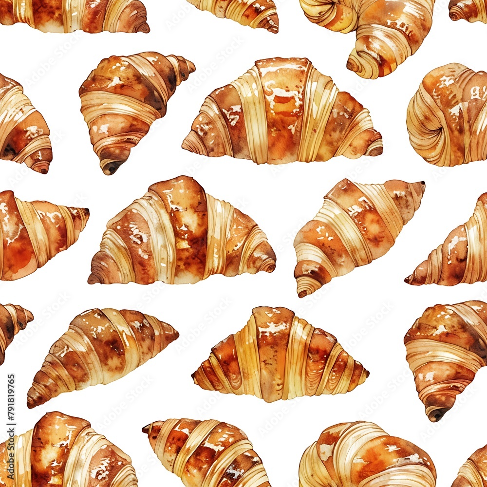 Seamless pattern with watercolor croissants Seamless pattern with watercolor croissants