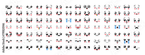 Kawaii Emojis, Adorable Expressive Cute Faces, Convey Affection, Happiness, And Playfulness, With Large, Sparkling Eyes