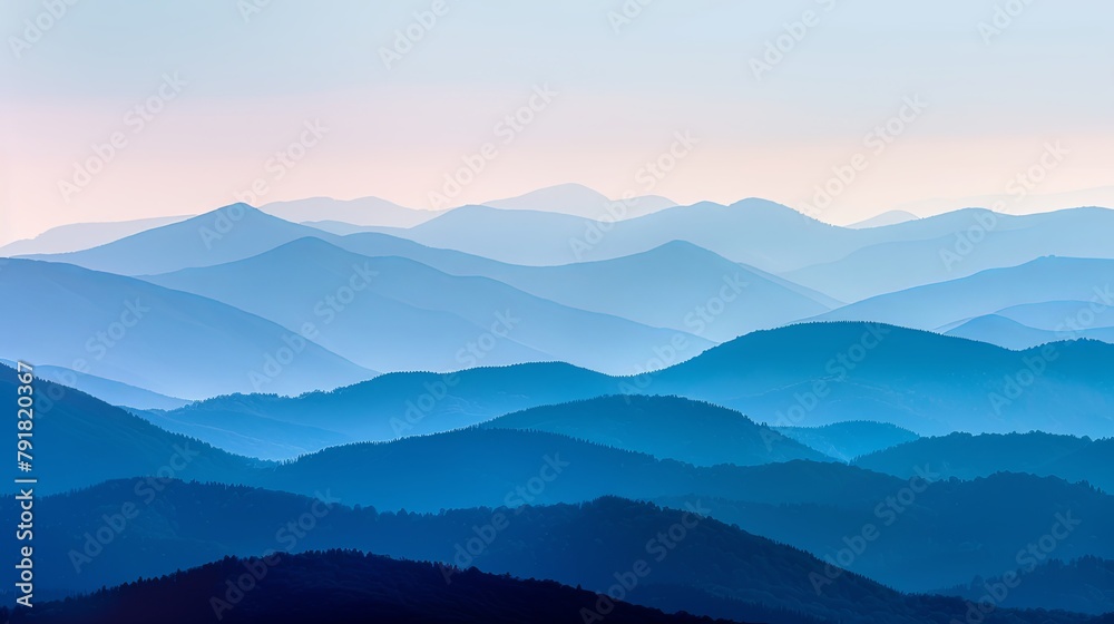 Serene Blue Mountain Range Fading into Misty Sky Serene Blue Mountain Range Fading into Misty Sky