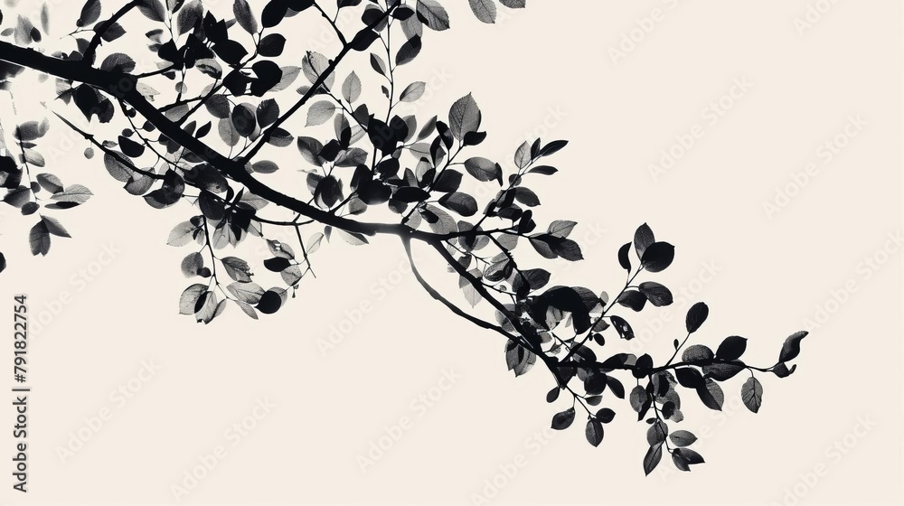 Naklejka premium isolated tree branches with leaves creating intricate shadow overlays natureinspired design elements for compositing and layering