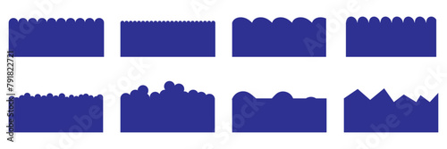Border shape for website design. Vector banner header and separator. Background section and frame template. Abstract curve top headline. Drops Separator Effects Collection For Poster, App, Banner. 