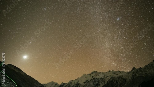 Time Lapse of Meteor Shower and milky way star in Langtang National Park on mountain photo